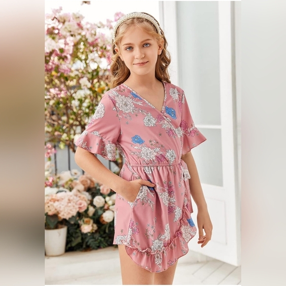 NWOT Teurkia Pink Floral Girls Romper Size Large - Picture 7 of 16